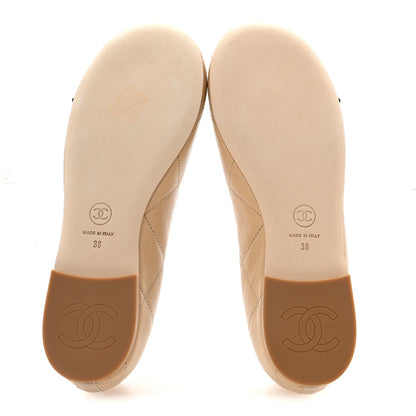 Lambskin Quilted CC Cambon Ballet Flats 38 Beige Black