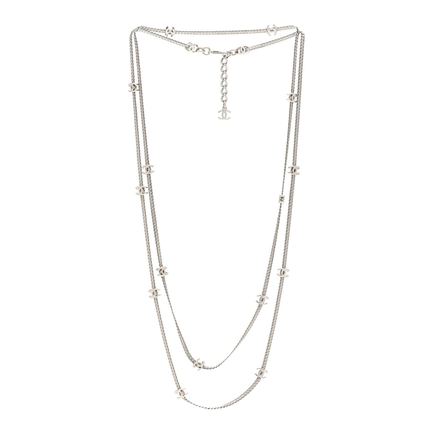 Metal CC Long Chain Necklace Silver