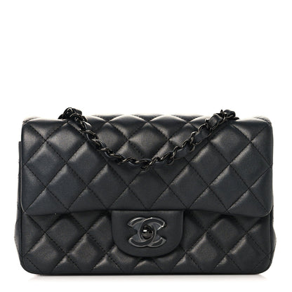 Pearly Lambskin Quilted Mini Rectangular Flap So Black