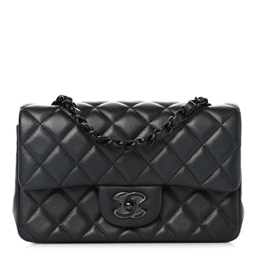 Pearly Lambskin Quilted Mini Rectangular Flap So Black