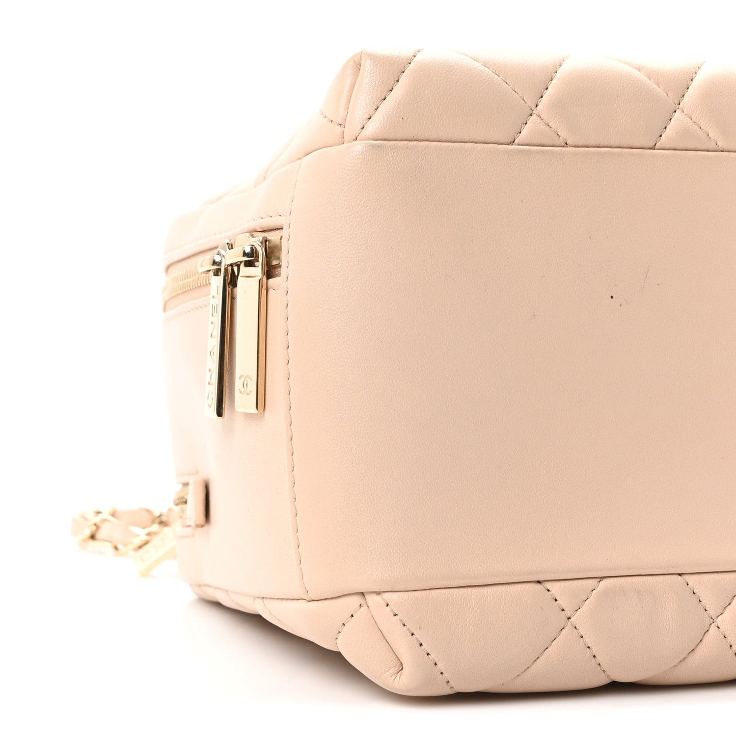 Lambskin Quilted Medium Trendy CC Bowling Bag Beige