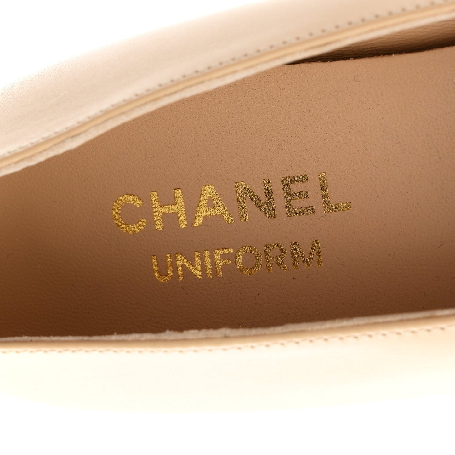 Lambskin Cap Toe CC Uniform Ballerina Flats 38 Beige Black