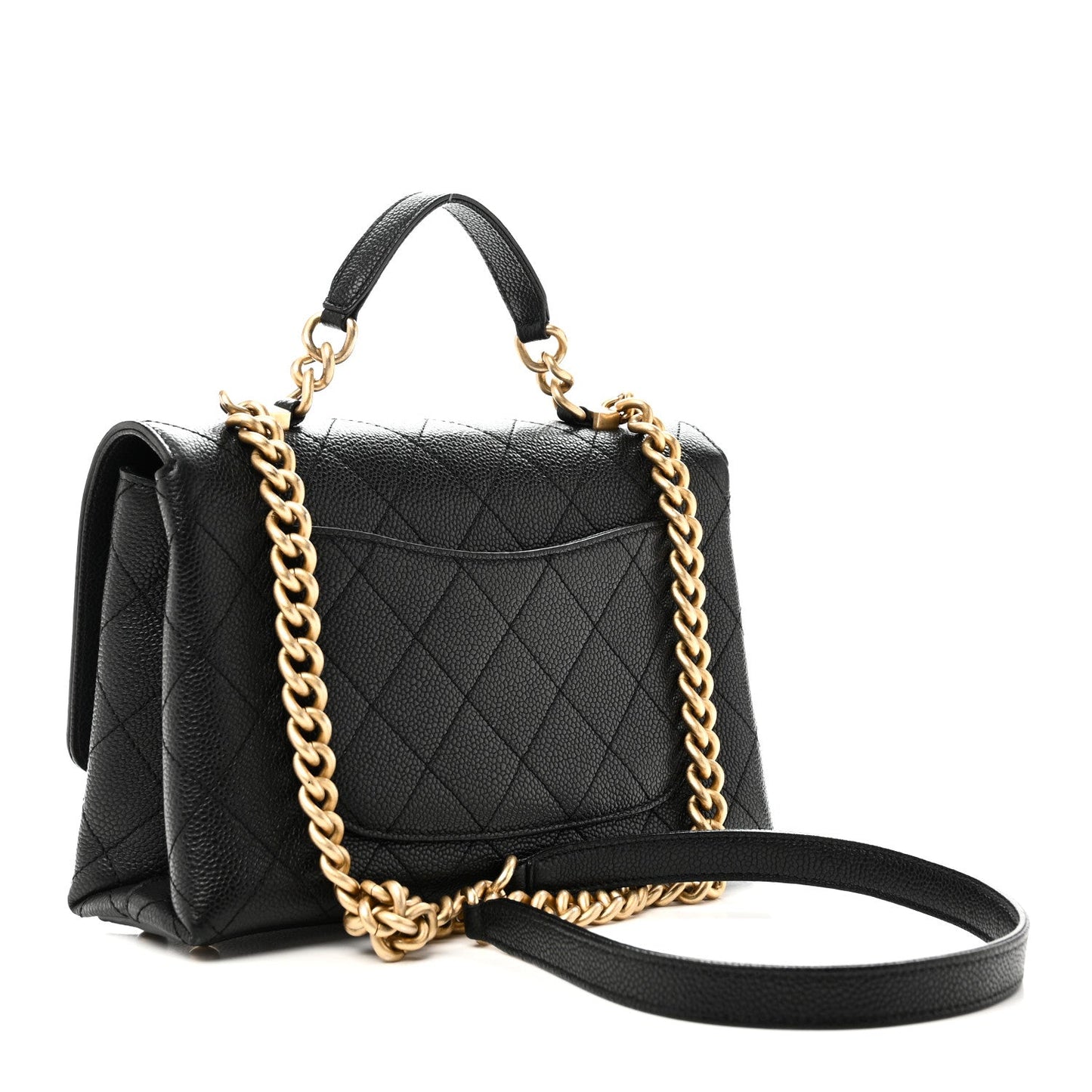 Caviar Diamond Stitched Small Top Handle Flap Black