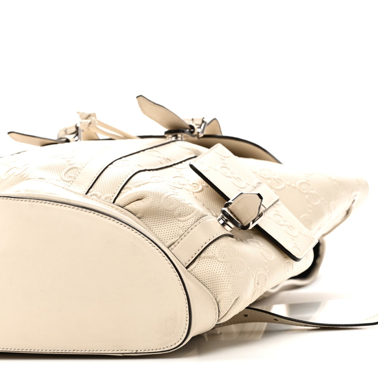 Piuma Calfskin Jumbo GG Embossed Double Buckle Backpack Mystic White