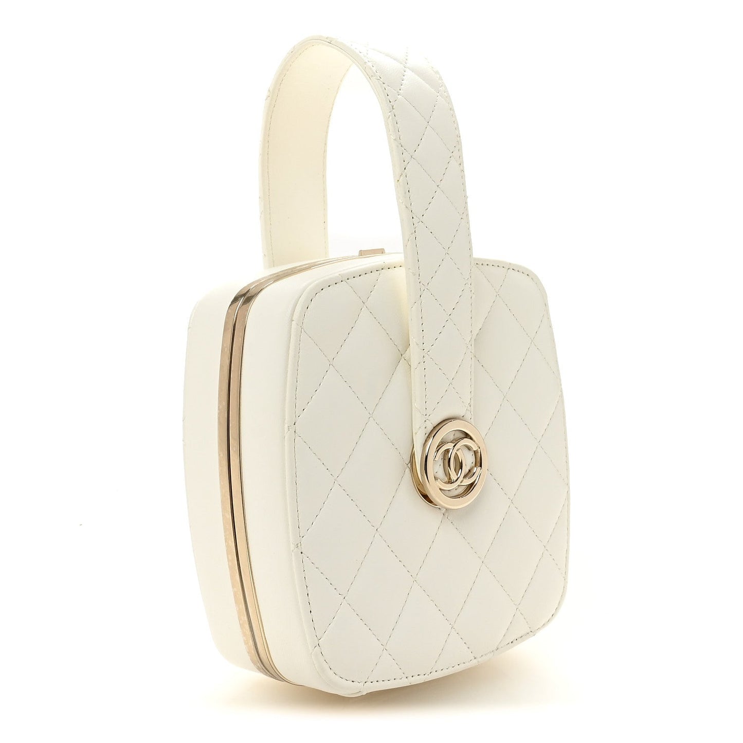 Lambskin Minaudiere Vanity With Handle White