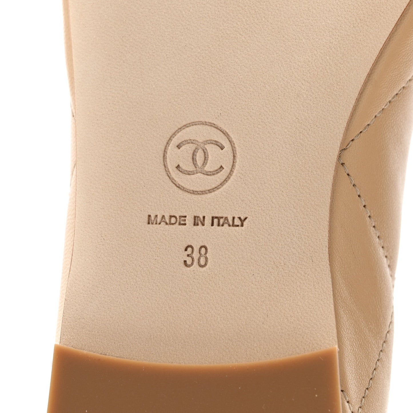 Lambskin Quilted CC Cambon Ballet Flats 38 Beige Black