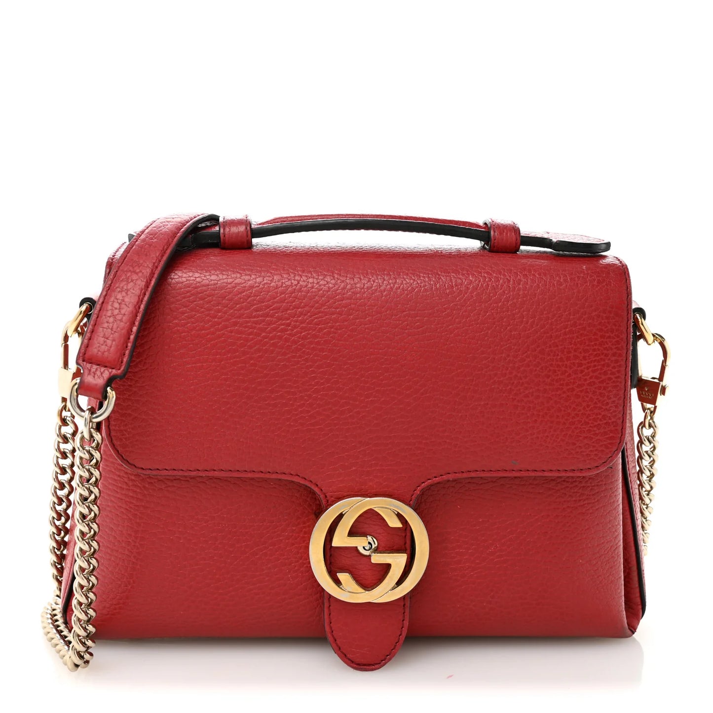 Gucci Dollar Calfskin Interlocking G Top Handle Shoulder Bag Red