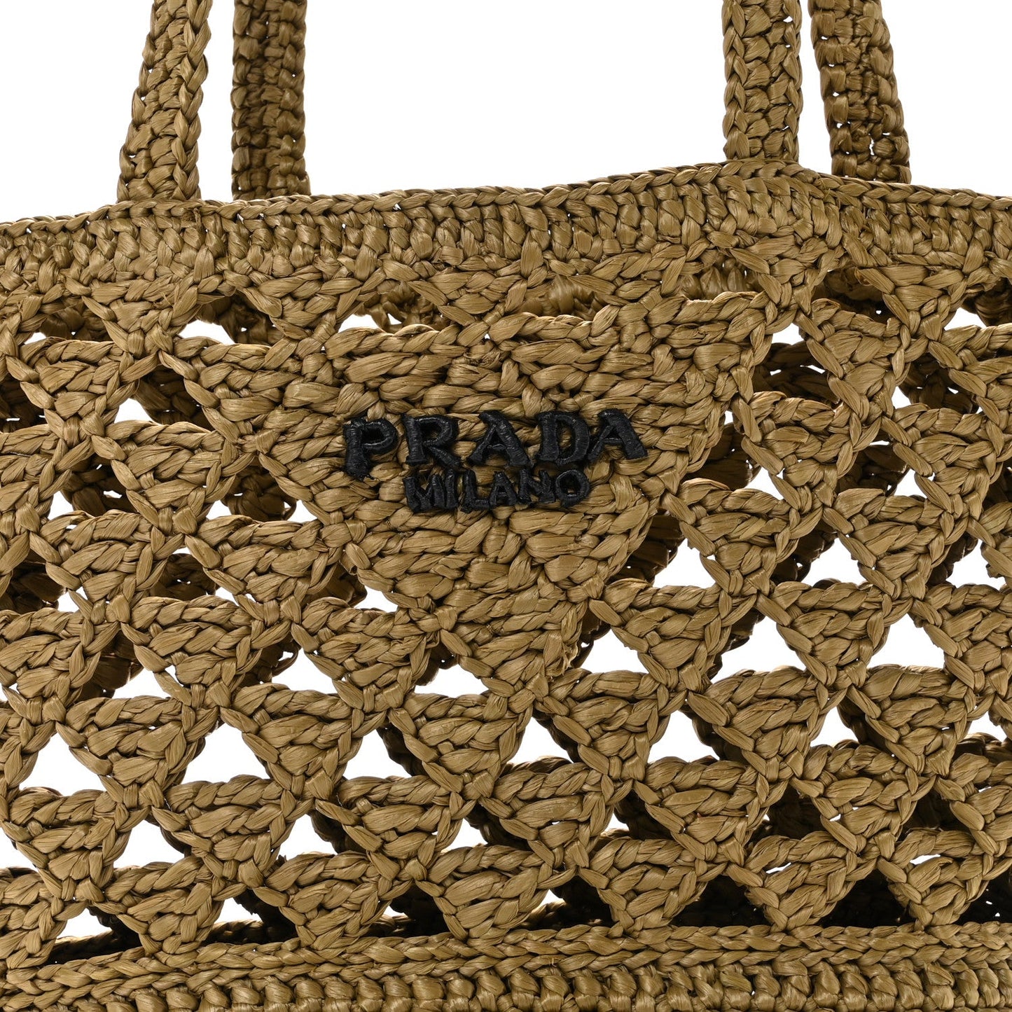 Yarn Raffia Effect Crochet Embroidered Mini Logo Tote Oliva