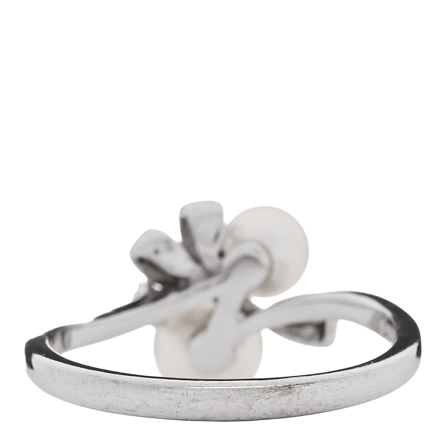 18K White Gold Diamond Akoya Cultured Pearl Ribbon Ring 51 5.75
