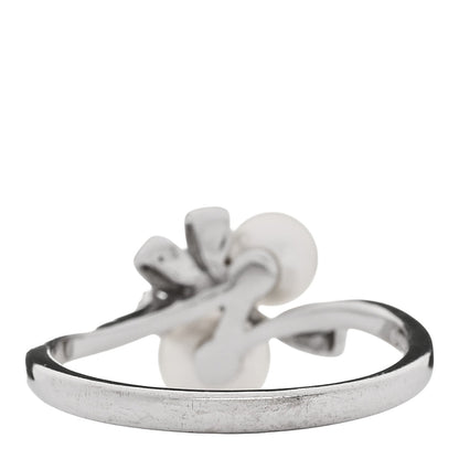 18K White Gold Diamond Akoya Cultured Pearl Ribbon Ring 51 5.75