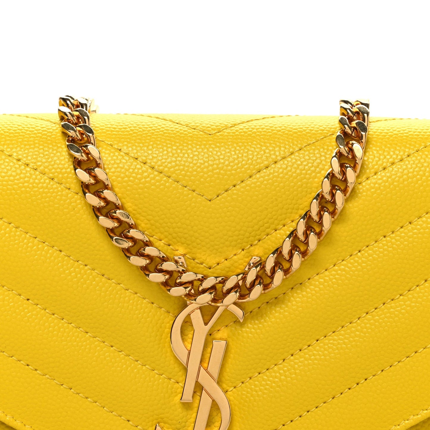 Grain De Poudre Matelasse Chevron Monogram Chain Wallet Yellow