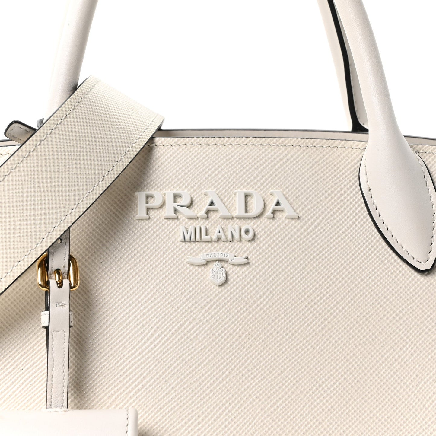 Saffiano Cuir Calfskin Small Monochrome Top Handle Tote White