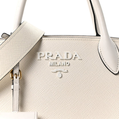 Saffiano Cuir Calfskin Small Monochrome Top Handle Tote White