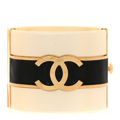 Resin Enamel CC Cuff Bracelet White Black Gold