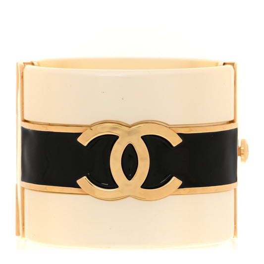 Resin Enamel CC Cuff Bracelet White Black Gold
