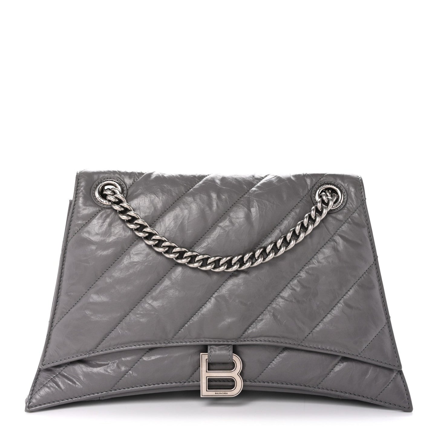 Crushed Calfskin Quilted Medium Crush Chain Bag Dark Grey