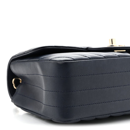 Lambskin Chevron Quilted Mini Rectangular Flap Navy