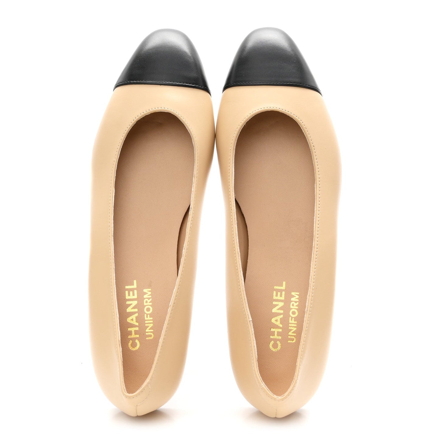 Lambskin Cap Toe CC Uniform Ballerina Flats 38 Beige Black