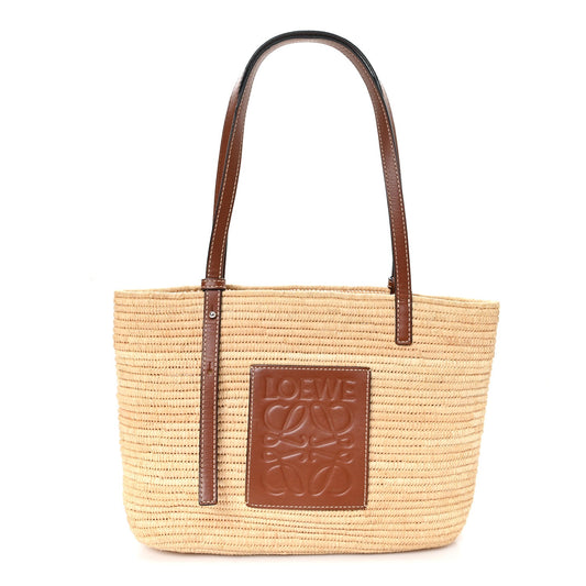 Raffia Small Square Basket Tote Bag Natural Tan