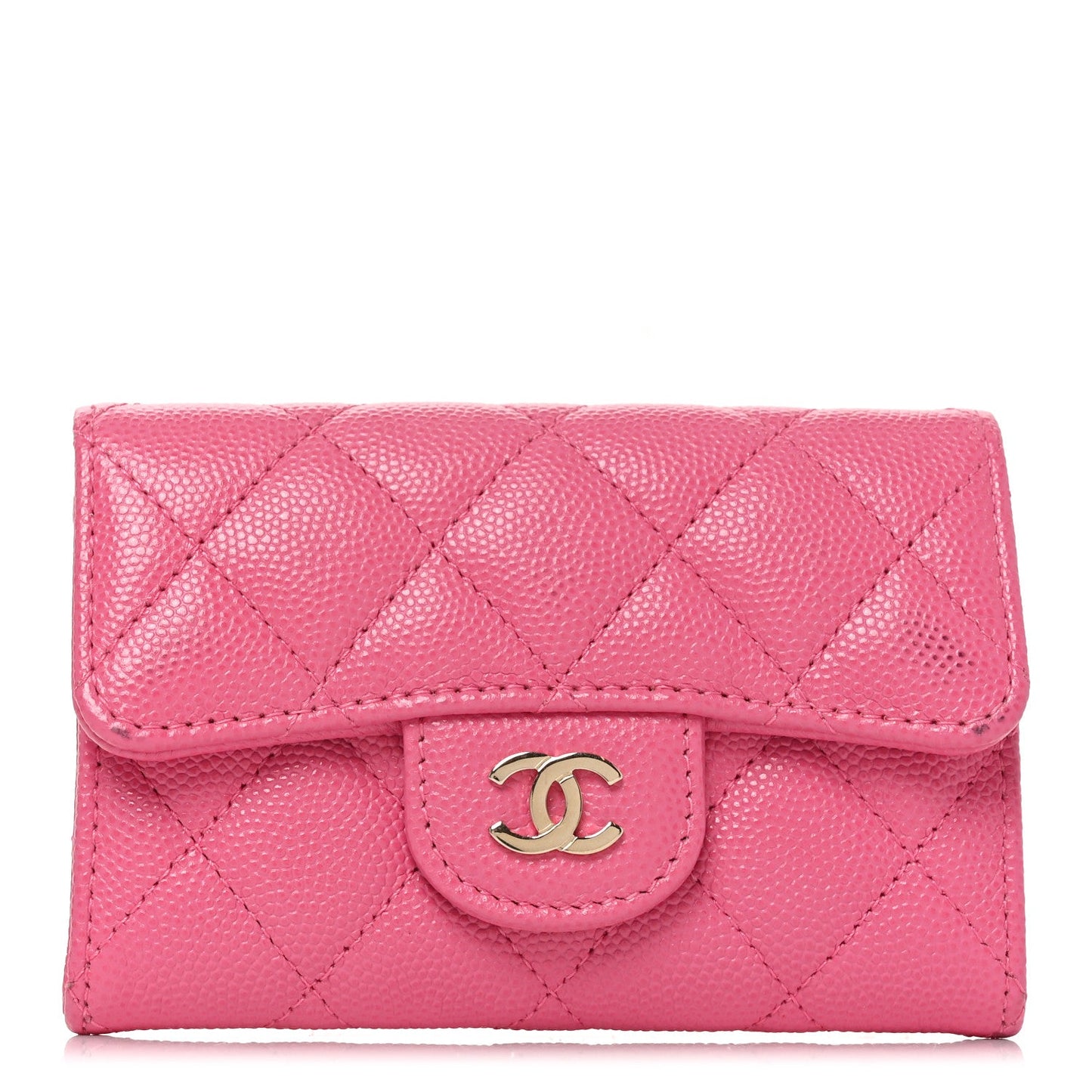 Caviar Quilted Flap Card Holder Wallet Pink