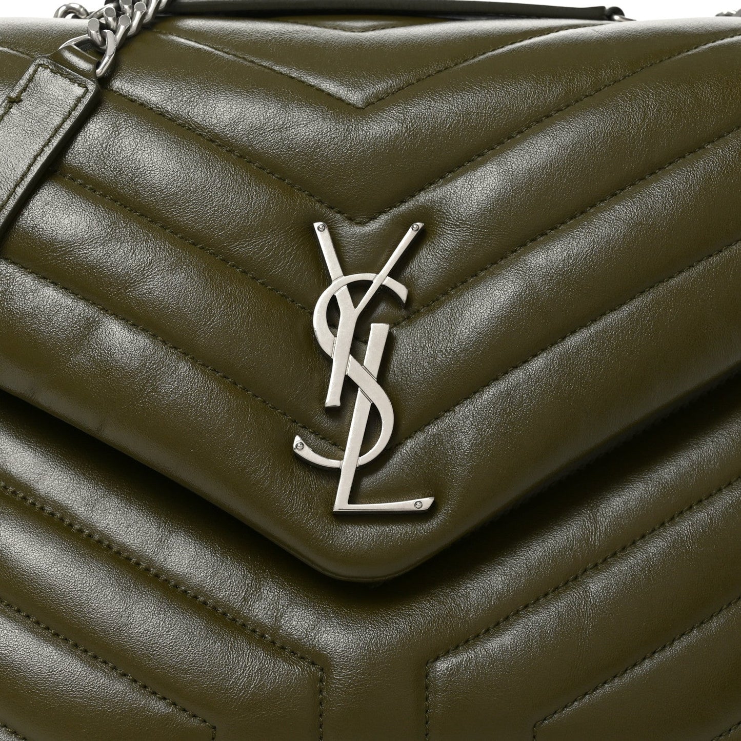 Calfskin Y Quilted Monogram Medium Loulou Chain Satchel Military Olive