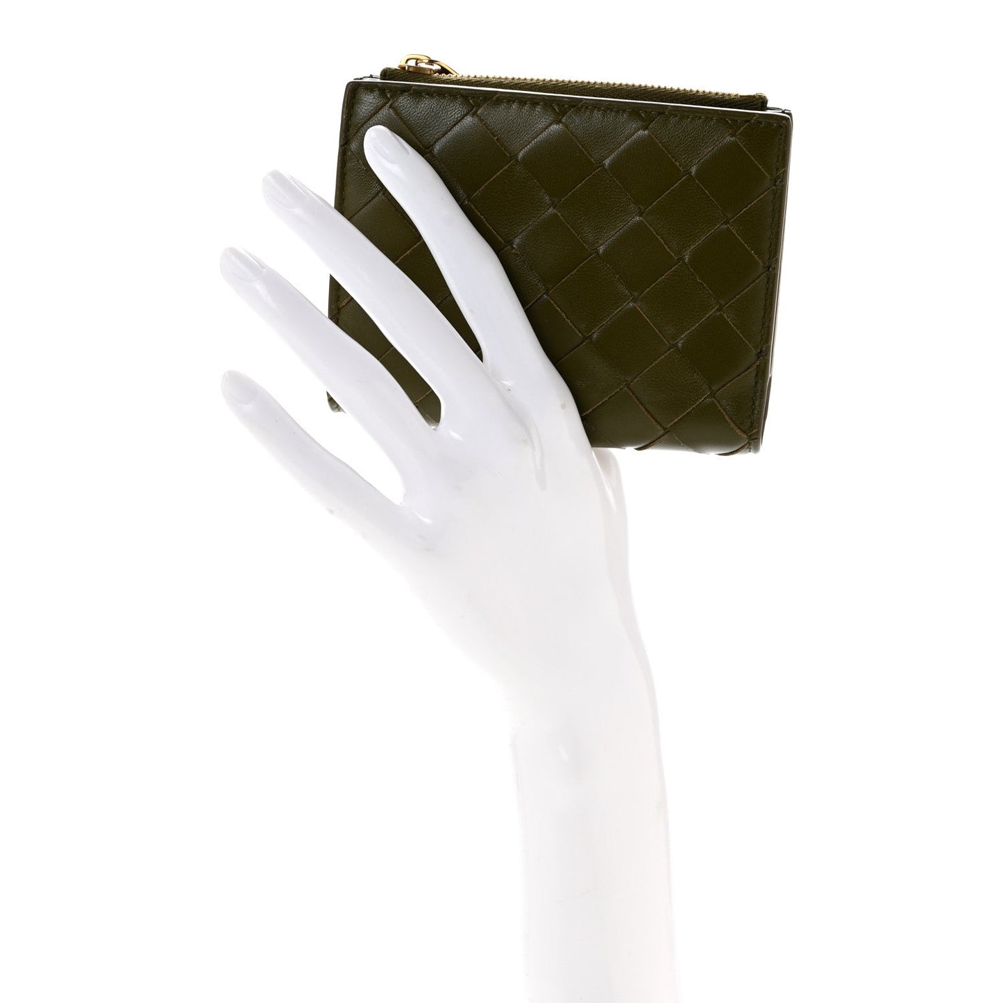 Nappa Intrecciato Small Bi-Fold Zip Wallet Kaki Fondent