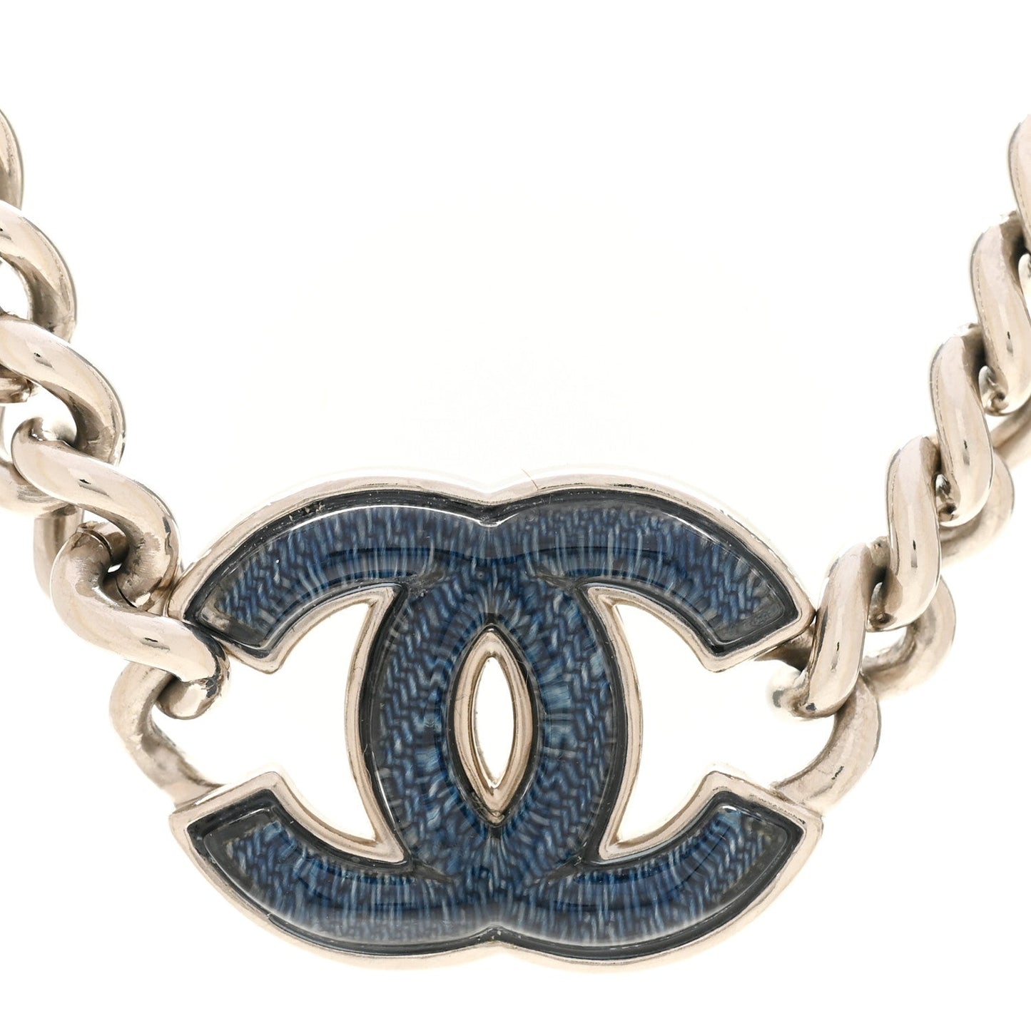 Enamel CC Chain Choker Silver Blue