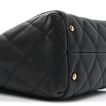 Caviar Quilted Small Shopping Tote Black