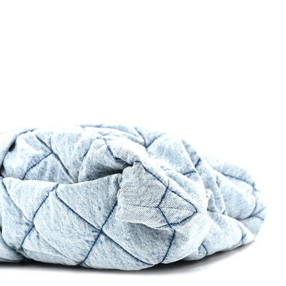 Washed Denim Quilted Maxi Bow Bag Blue