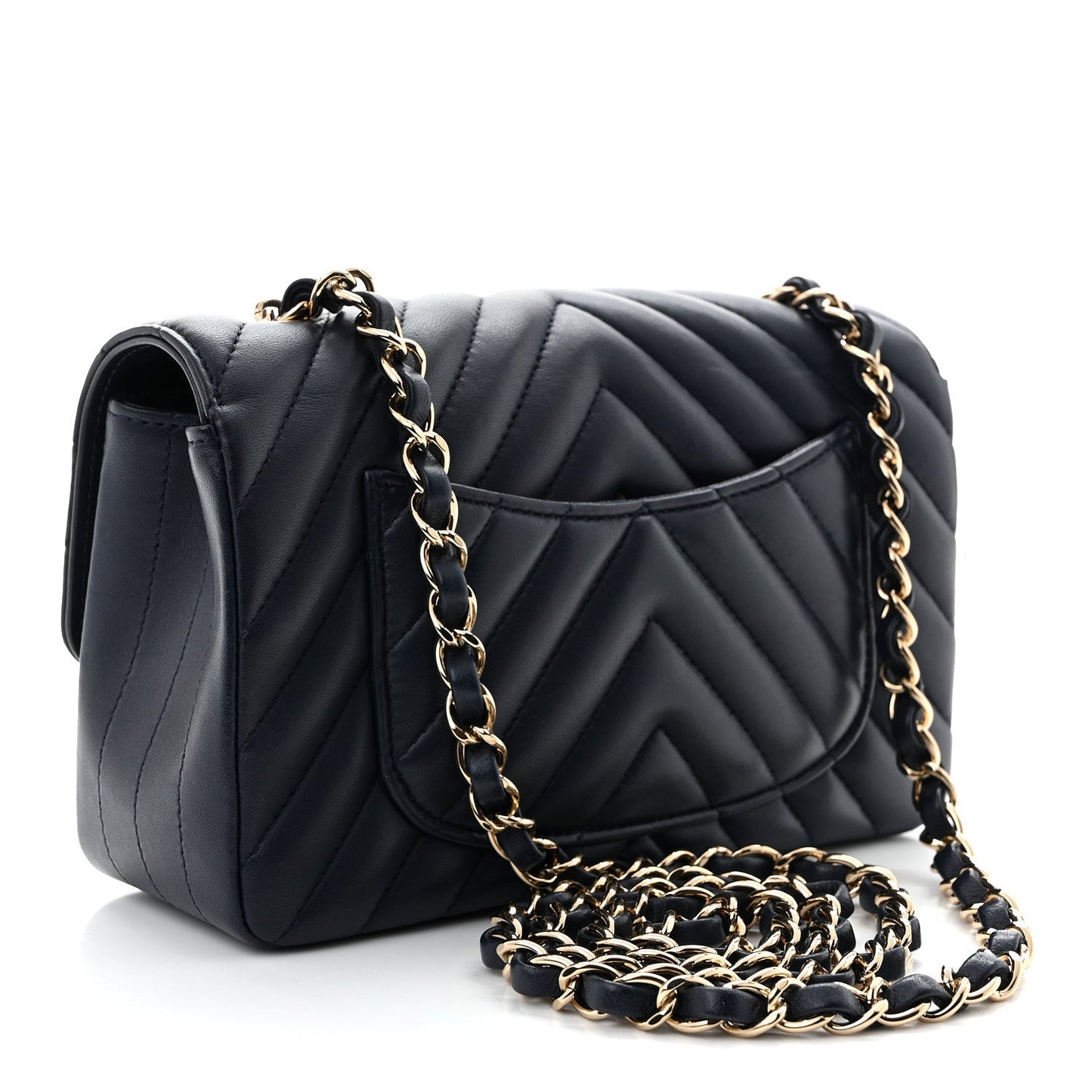 Lambskin Chevron Quilted Mini Rectangular Flap Navy