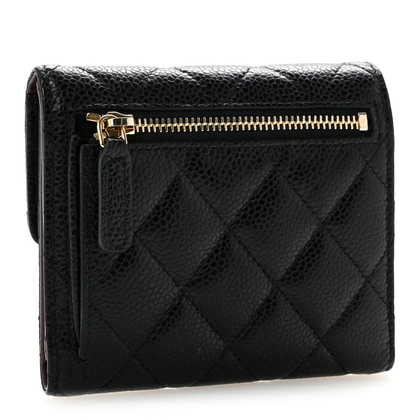 Caviar Quilted Compact Flap Wallet Black