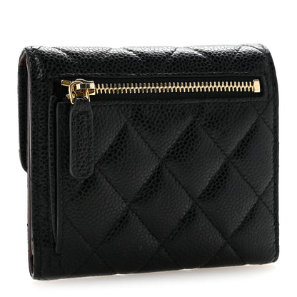 Caviar Quilted Compact Flap Wallet Black