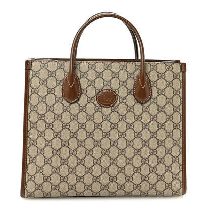 GG Supreme Monogram Azalea Calfskin Small Retro Interlocking G Tote Bag Beige Ebony Brown Sugar