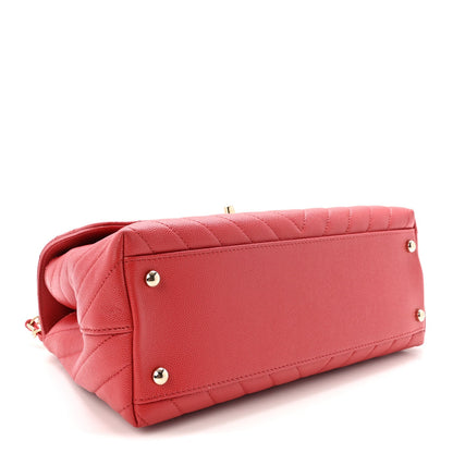 Caviar Chevron Quilted Small Coco Handle Flap Red