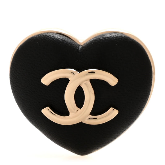 Lambskin CC Heart Brooch Gold Black