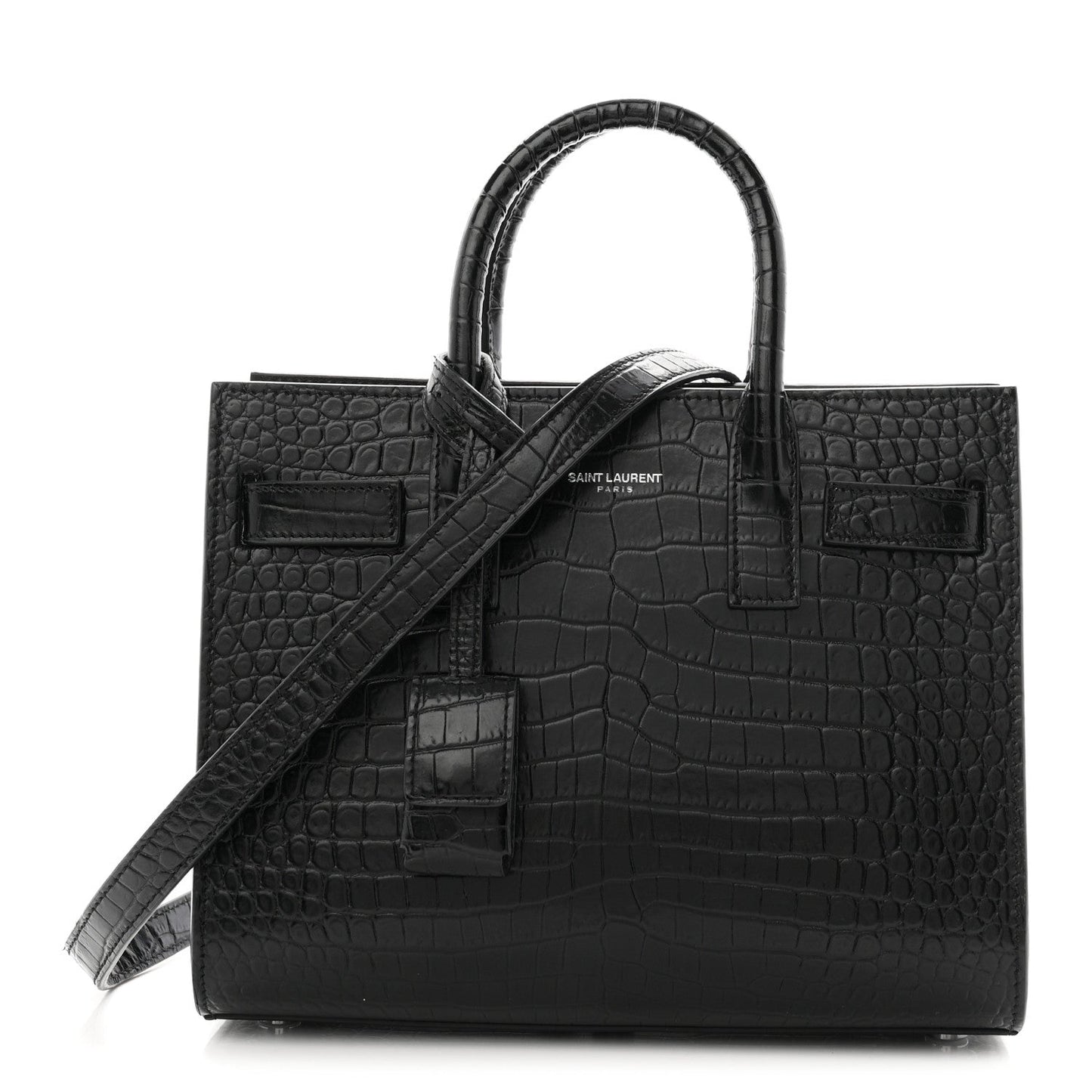 Calfskin Crocodile Embossed Nano Sac De Jour Black