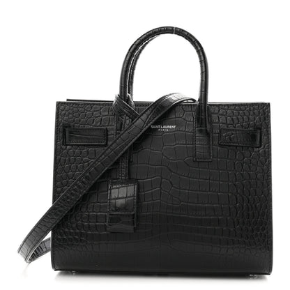 Calfskin Crocodile Embossed Nano Sac De Jour Black