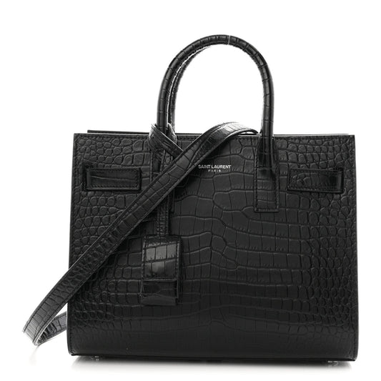 Calfskin Crocodile Embossed Nano Sac De Jour Black