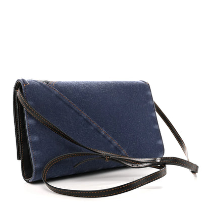 Alexander McQueen Denim Calfskin The Story Shoulder Bag Blue