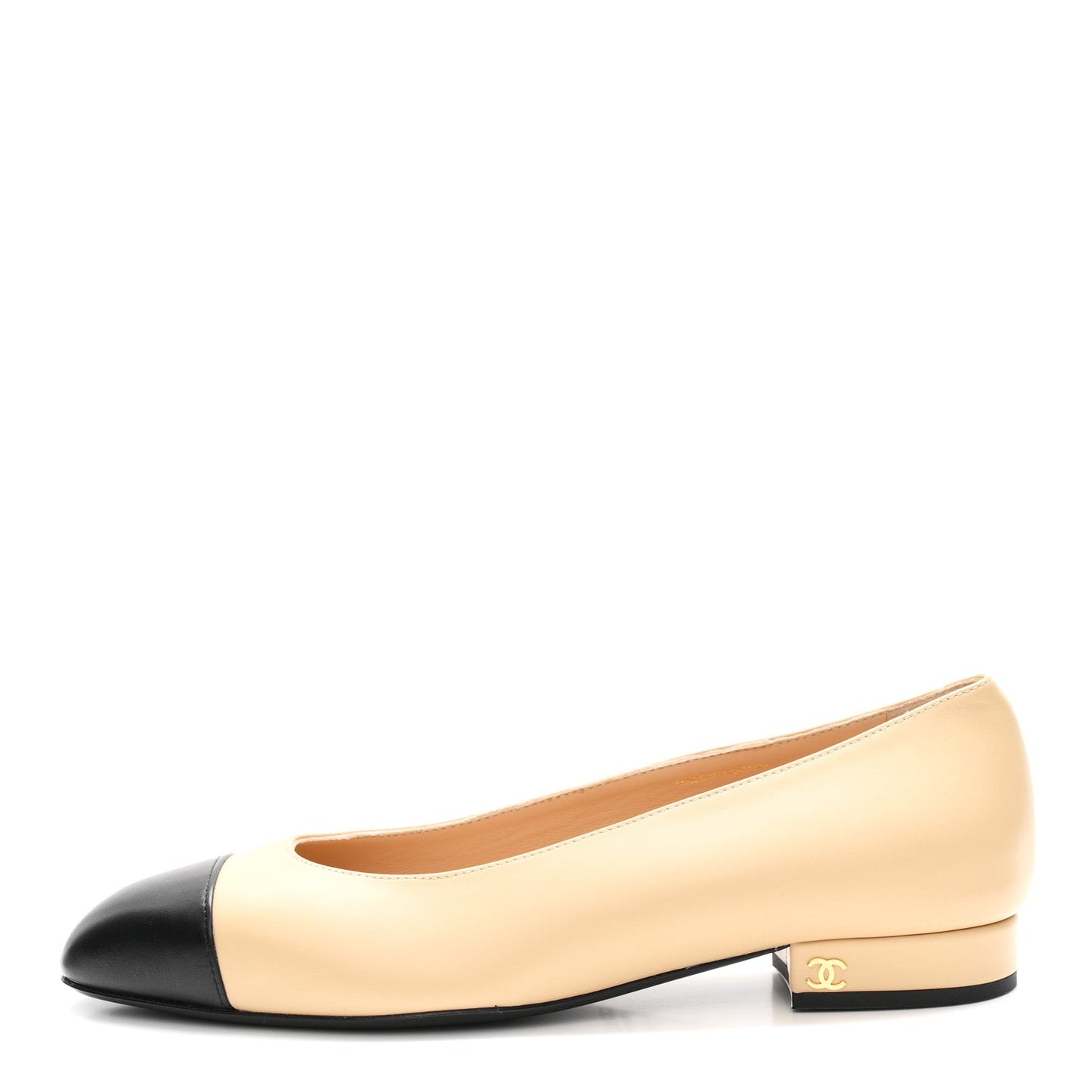 Lambskin Cap Toe CC Uniform Ballerina Flats 38 Beige Black