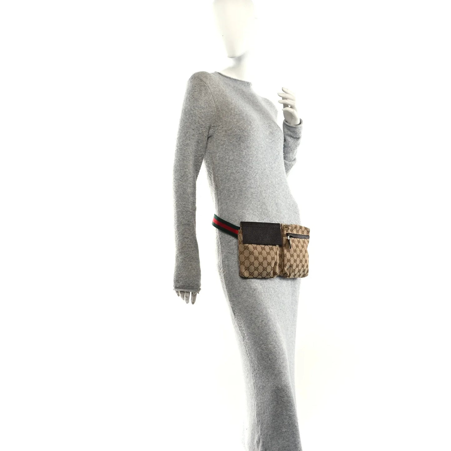Gucci GG Monogram Web Double Pocket Belt Bag Dark Brown