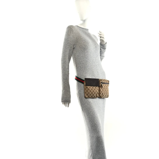 Gucci GG Monogram Web Double Pocket Belt Bag Dark Brown