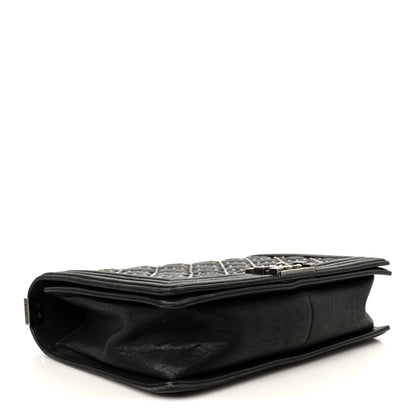 Crumpled Lambskin New Medium Studded Boy Flap Black