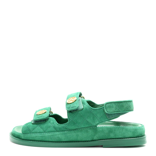 Suede Calfskin Velcro Dad Sandals 37 Blue Green