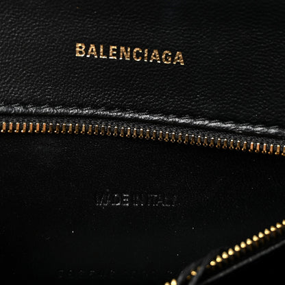 Shiny Calfskin Crocodile Embossed Small Hourglass Top Handle Bag Black