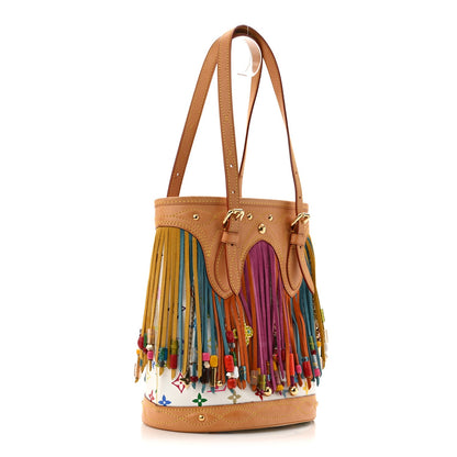 Monogram Multicolor Fringe Bucket White