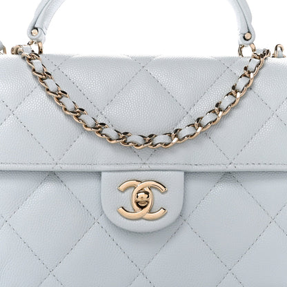 Caviar Quilted Mini Retro Twist Top Handle Flap Light Blue