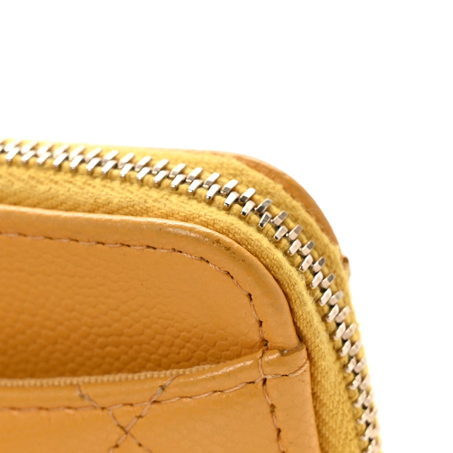 Caviar Quilted Zip Card Holder Wallet Yellow