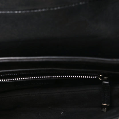 Shiny Crinkled Calfskin Studded Saddle Bag Black