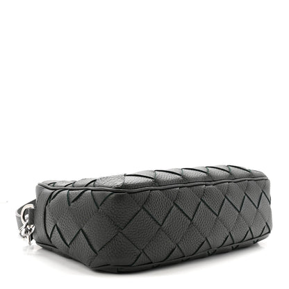Grained Calfskin Intrecciato Medium Camera Bag Dark Green